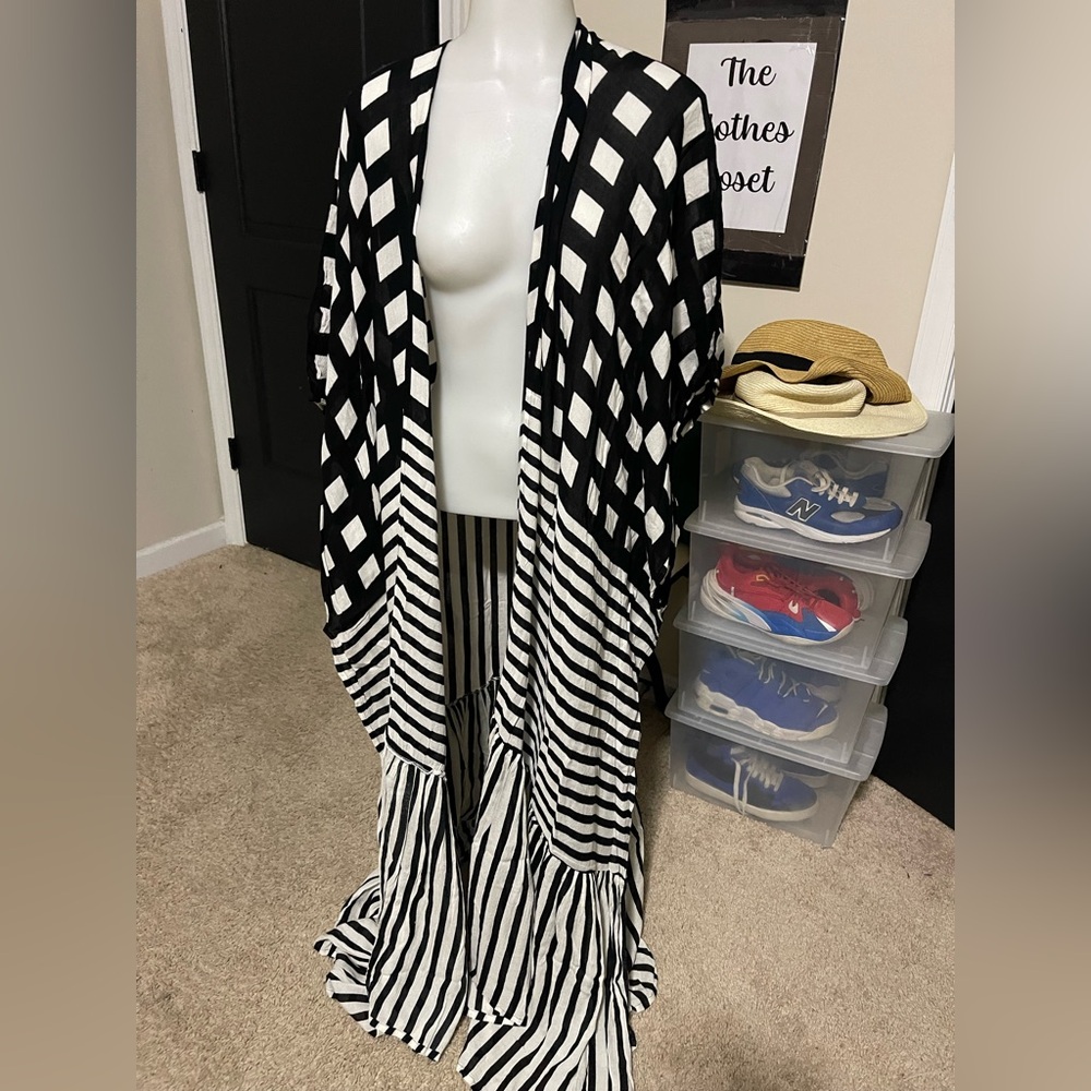 Free People Black and White Kimono swim cover up